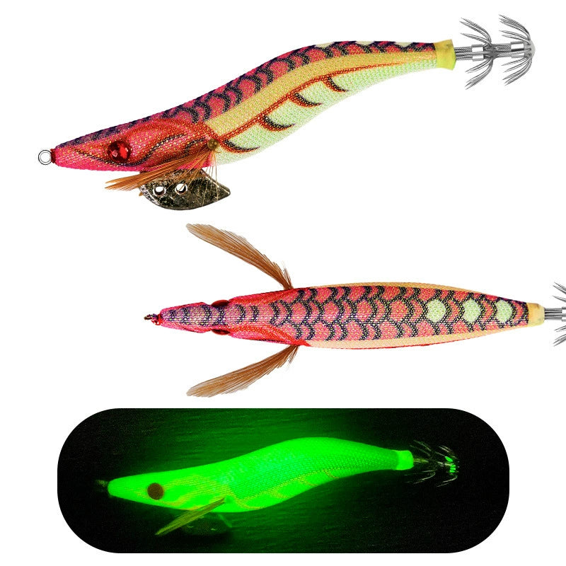 New Squid Hook #3.0/14g Rapid inkiSng Artificial Luminous Squid Jigging Bait Wood Shrimp Hooks for Saltwater Tackle Fishing Lure