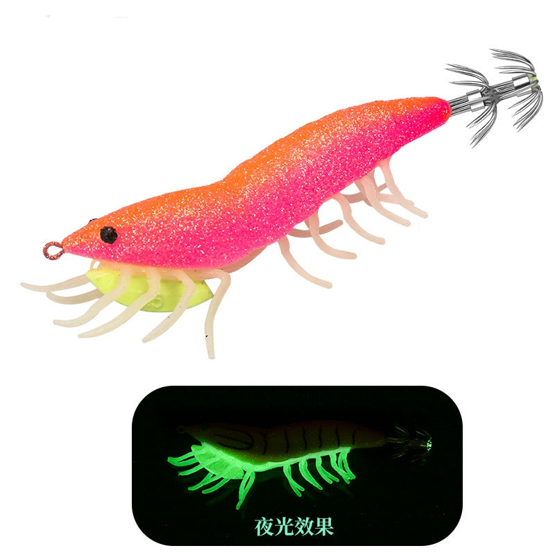 New Squid Hook #3.5/24g Rapid inkiSng Artificial Luminous Squid Jigging Bait Wood Shrimp Hooks for Saltwater Tackle Fishing Lure