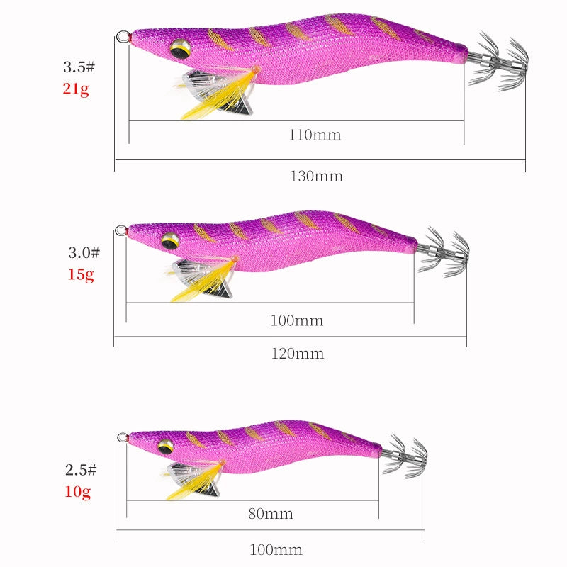 New Squid Hook #3.0/15g #3.5/19g Rapid inkiSng Artificial Luminous Squid Jigging Bait Wood Shrimp Hooks for Saltwater Tackle Fishing Lure