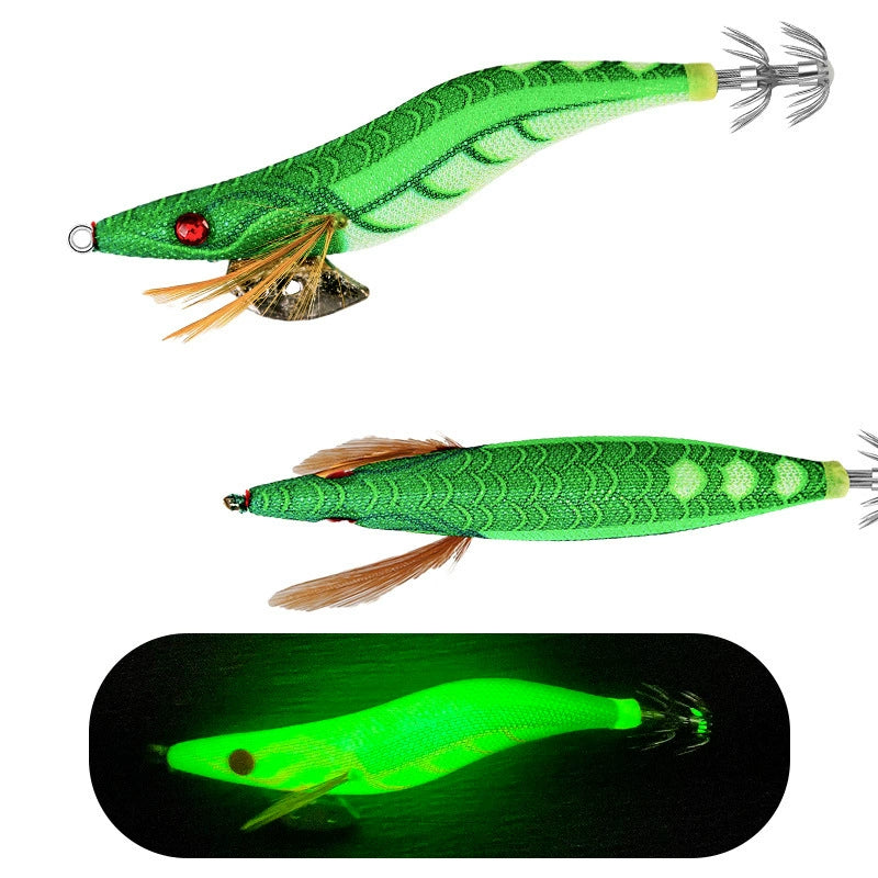 New Squid Hook #3.0/14g Rapid inkiSng Artificial Luminous Squid Jigging Bait Wood Shrimp Hooks for Saltwater Tackle Fishing Lure