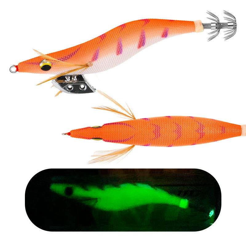 New Squid Hook #3.0/15g #3.5/19g Rapid inkiSng Artificial Luminous Squid Jigging Bait Wood Shrimp Hooks for Saltwater Tackle Fishing Lure