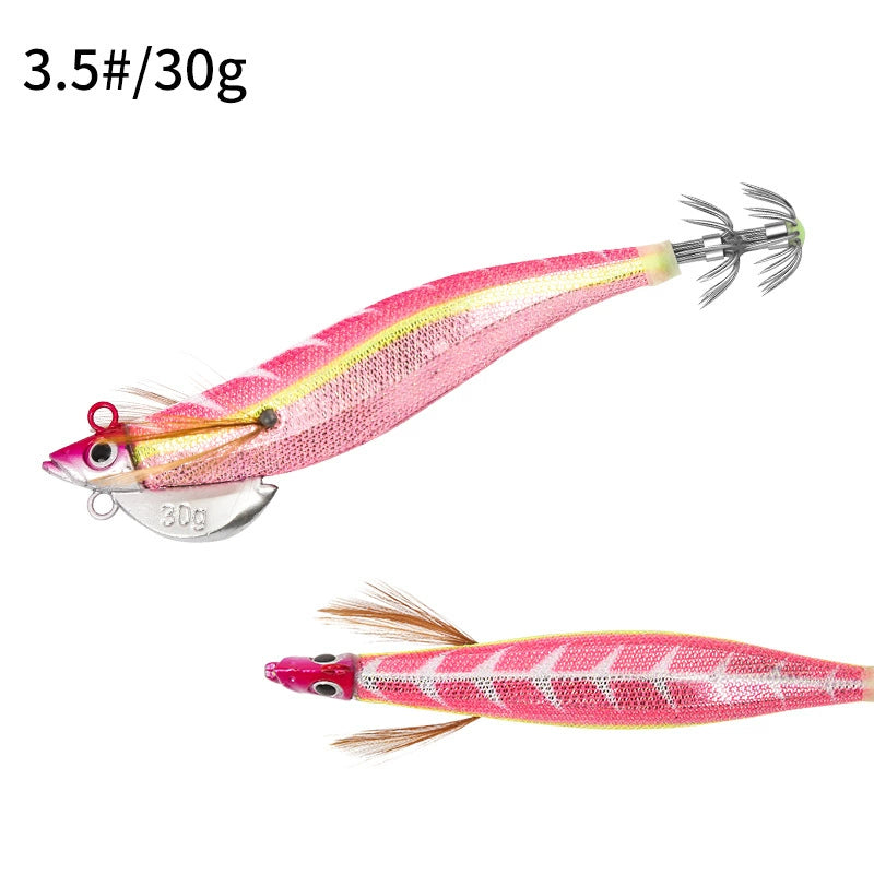 New Squid Hook #3.0/25g #3.5/30g Rapid inkiSng Artificial Luminous Squid Jigging Bait Wood Shrimp Hooks for Saltwater Tackle Fishing Lure