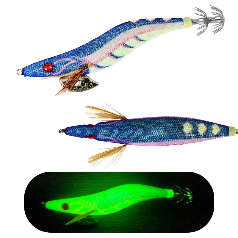 New Squid Hook #3.0/14g Rapid inkiSng Artificial Luminous Squid Jigging Bait Wood Shrimp Hooks for Saltwater Tackle Fishing Lure