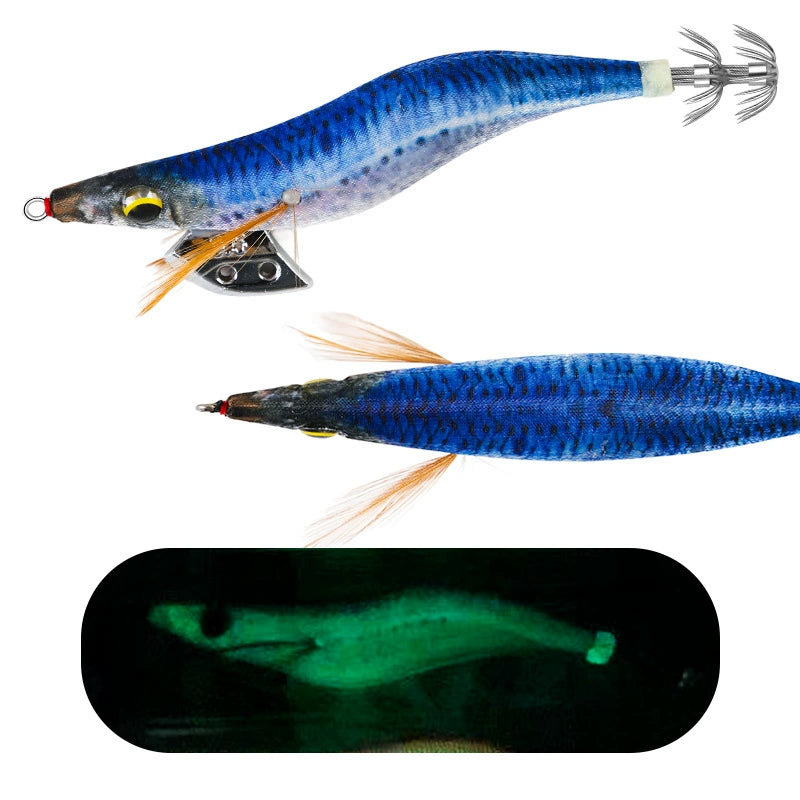 New Squid Hook #3.0/15g #3.5/19g Rapid inkiSng Artificial Luminous Squid Jigging Bait Wood Shrimp Hooks for Saltwater Tackle Fishing Lure