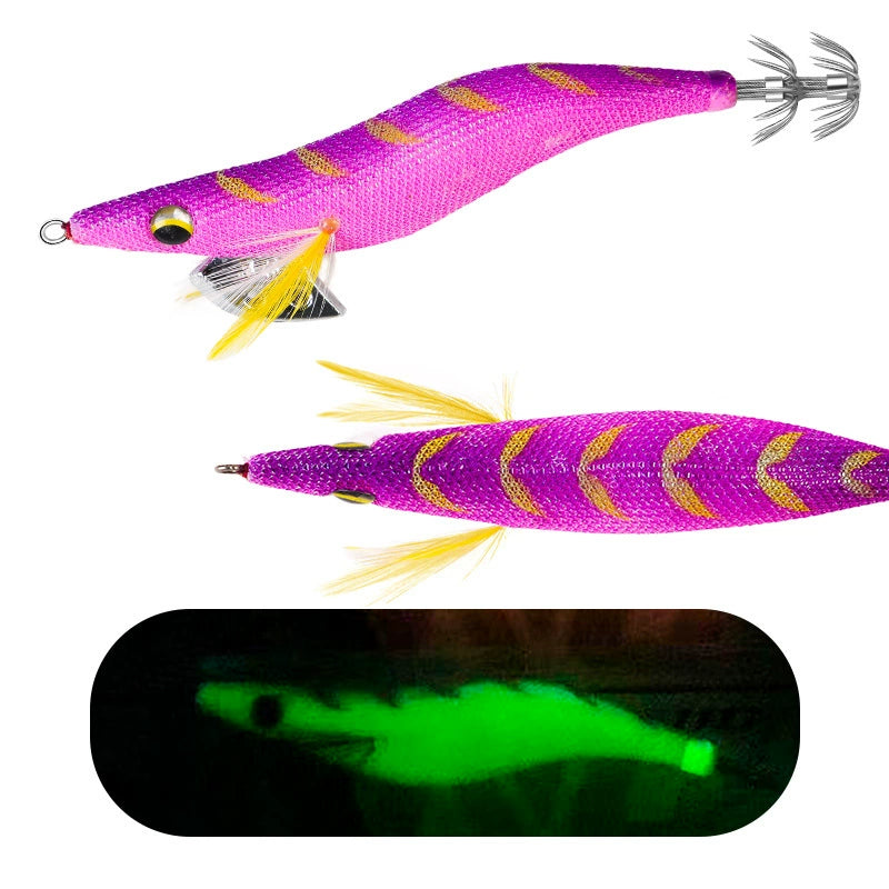 New Squid Hook #3.0/15g #3.5/19g Rapid inkiSng Artificial Luminous Squid Jigging Bait Wood Shrimp Hooks for Saltwater Tackle Fishing Lure