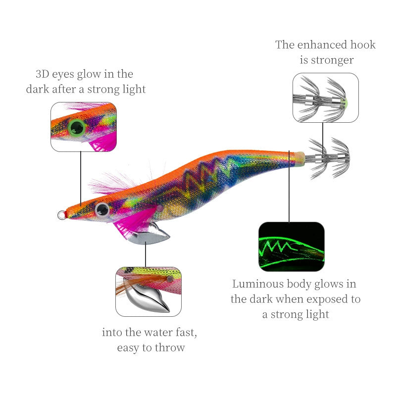 New Squid Hook #2.0/10g #3.0/15g #3.5/19g Rapid inkiSng Artificial Luminous Squid Jigging Bait Wood Shrimp Hooks for Saltwater Tackle Fishing Lure