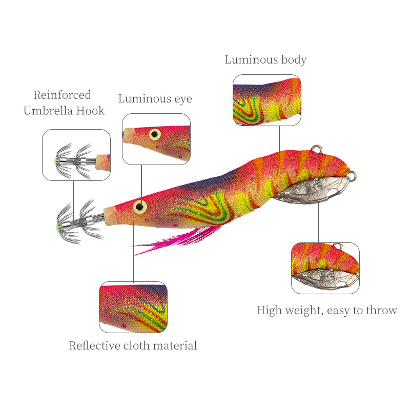 New Squid Hook #3.5/23g Rapid inkiSng Artificial Luminous Squid Jigging Bait Wood Shrimp Hooks for Saltwater Tackle Fishing Lure