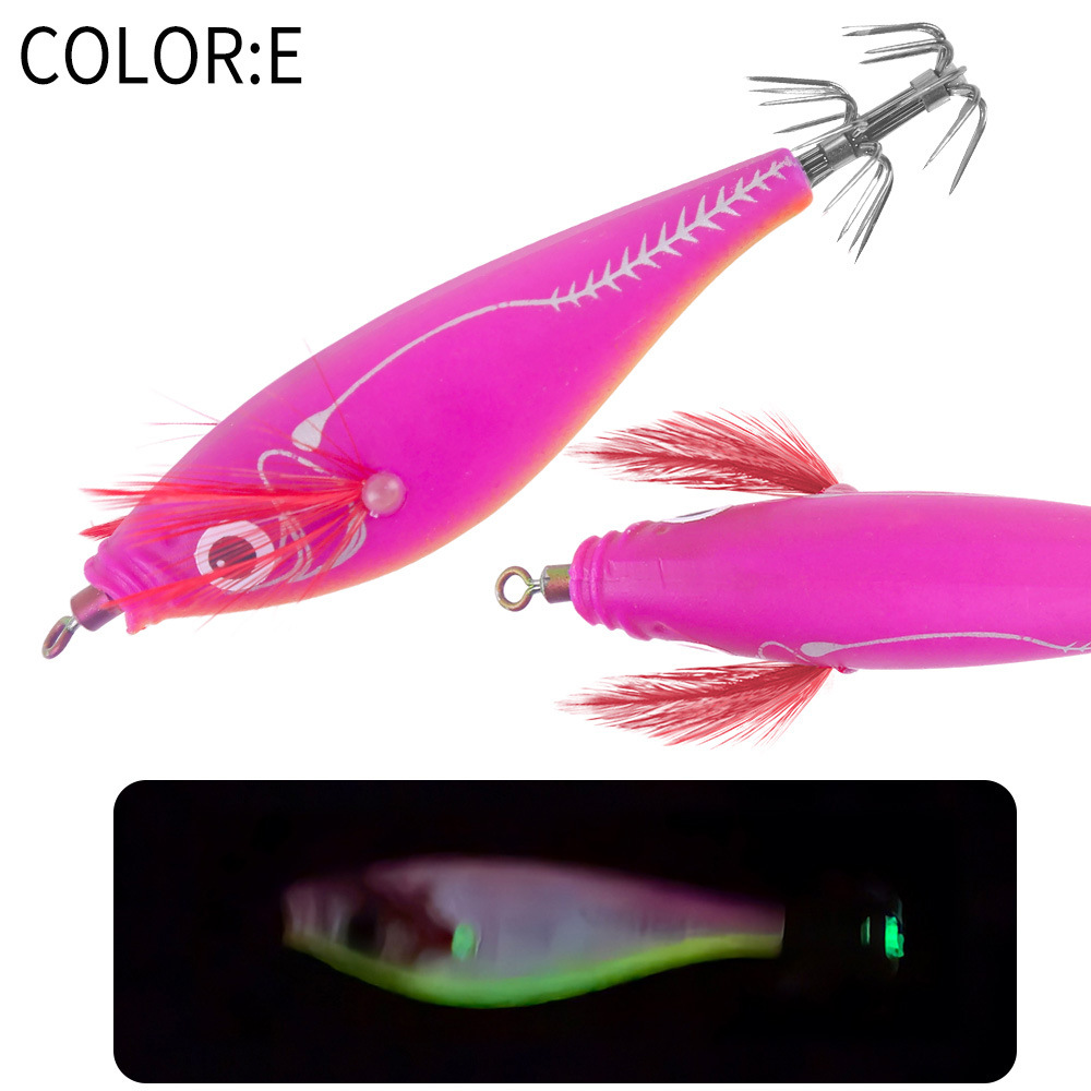 New Squid Hook 7.5g/8cm Rapid inkiSng Artificial Luminous Squid Jigging Bait Wood Shrimp Hooks for Saltwater Tackle Fishing Lure