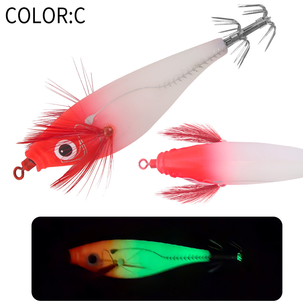 New Squid Hook 7.5g/8cm Rapid inkiSng Artificial Luminous Squid Jigging Bait Wood Shrimp Hooks for Saltwater Tackle Fishing Lure