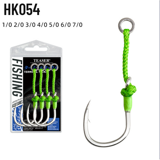 Slow Jigging Assist hook High Carbon Steel Single Barbed Jig Hooks with Braided PE Line 1/0 2/0 3/0 4/0 5/0 6/0 7/0 Saltwater Fishing Hooks for Boat &amp; Deep Sea Jigging