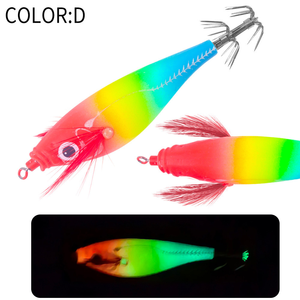 New Squid Hook 7.5g/8cm Rapid inkiSng Artificial Luminous Squid Jigging Bait Wood Shrimp Hooks for Saltwater Tackle Fishing Lure
