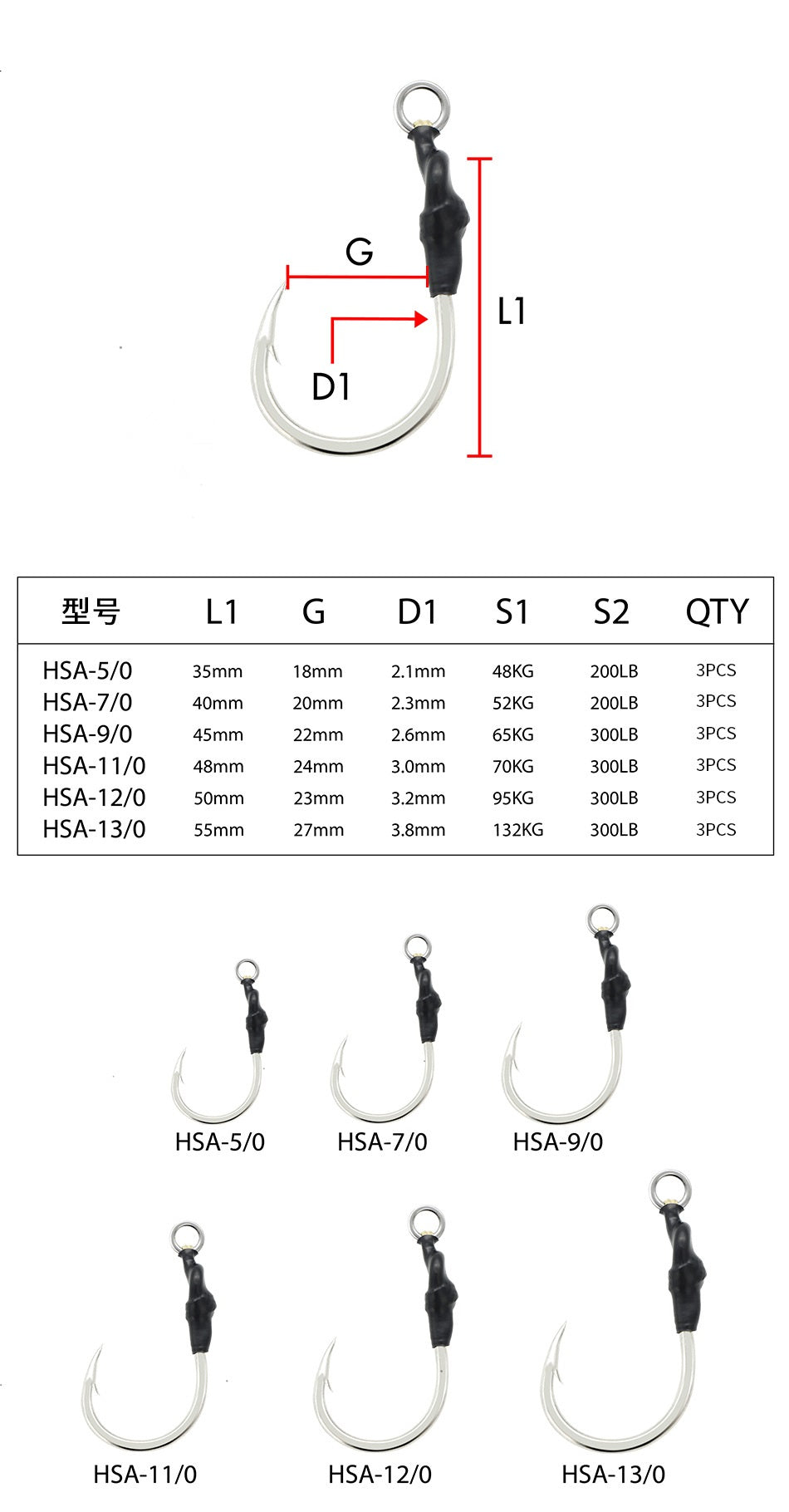 Assist hook 23#-1/0 3/0 5/0 7/0 9/0 11/0